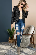Faux Leather Motto Jacket