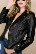 Faux Leather Motto Jacket