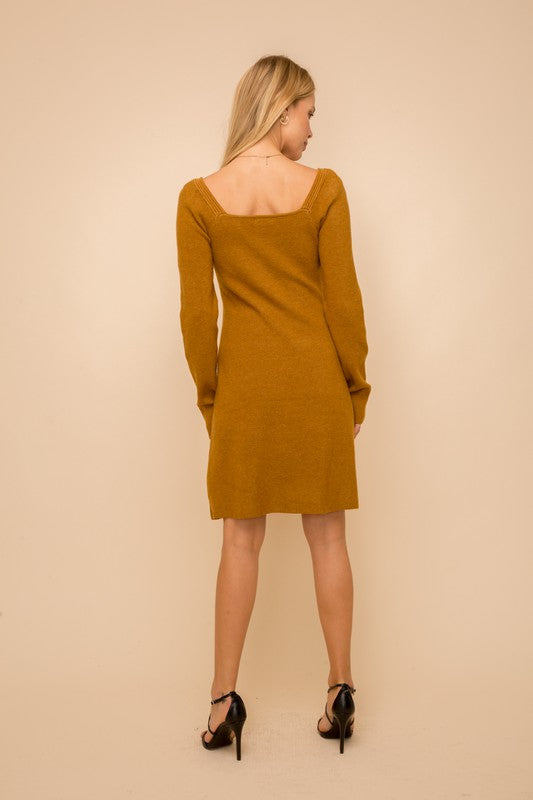 Fit and Flare Mustard Sweater Dress