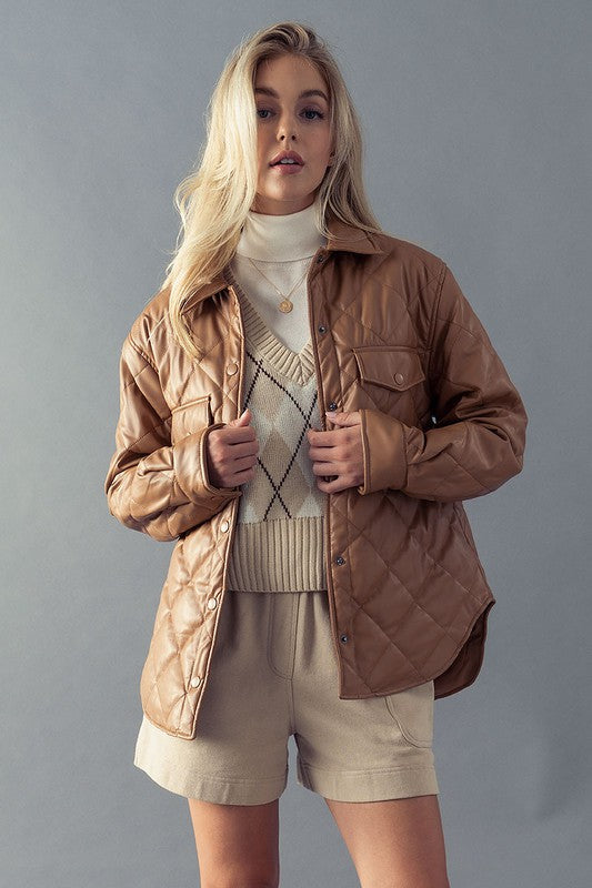 Diamond Quilted Faux Leather Jacket